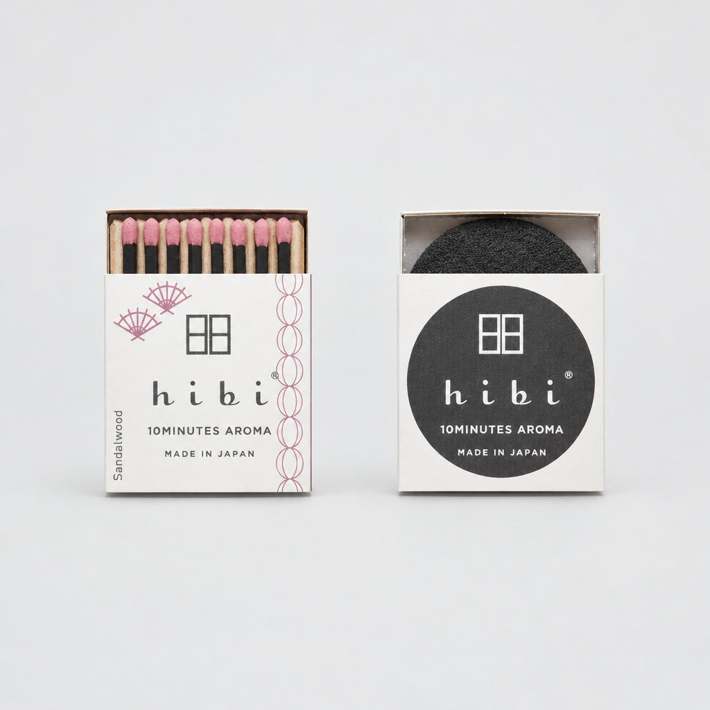 Two Hibi 10Minutes Aroma sandalwood incense matches in their white packaging, displayed side-by-side on a clean white background.