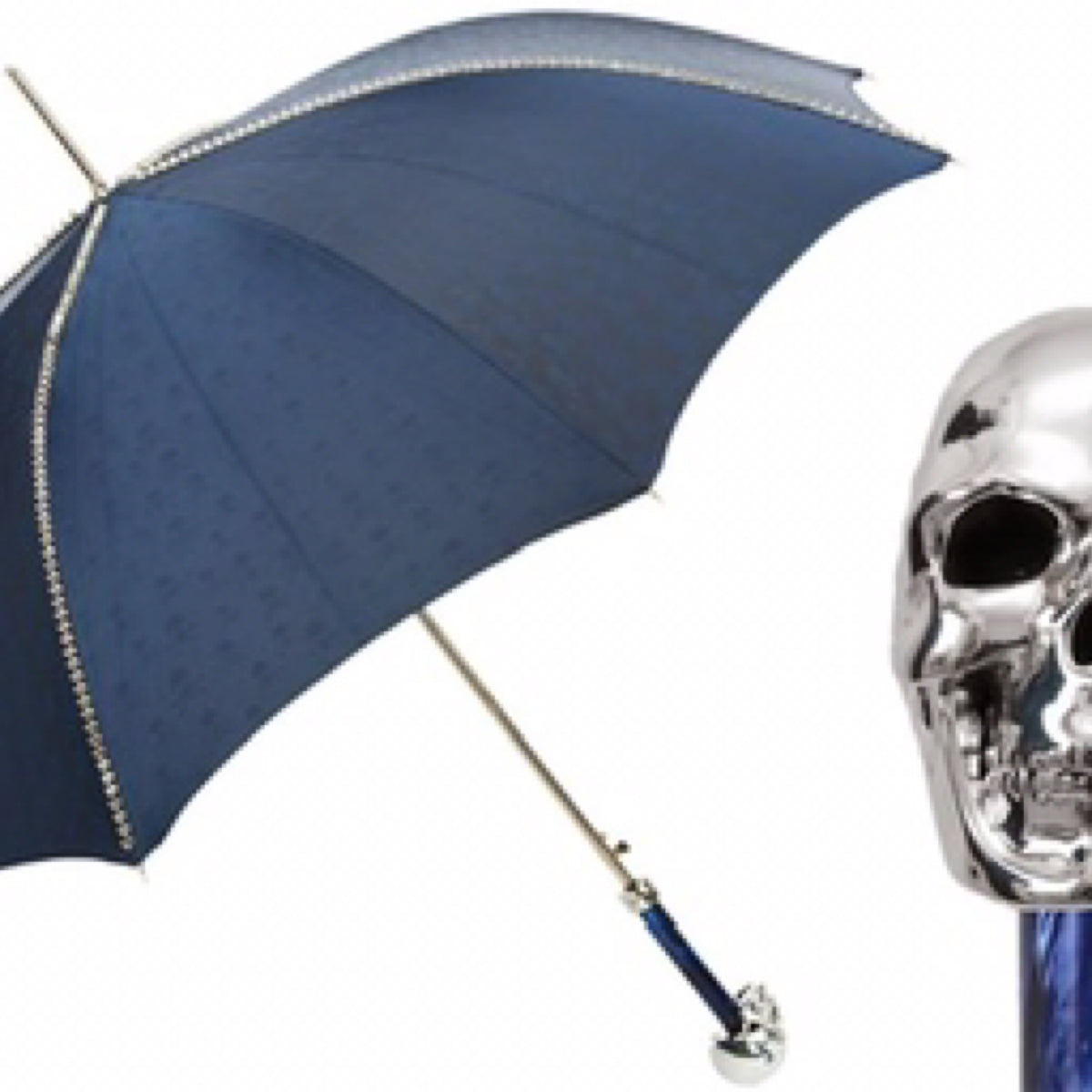 Umbrella (Navy with Studs and Silver Skull Handle)