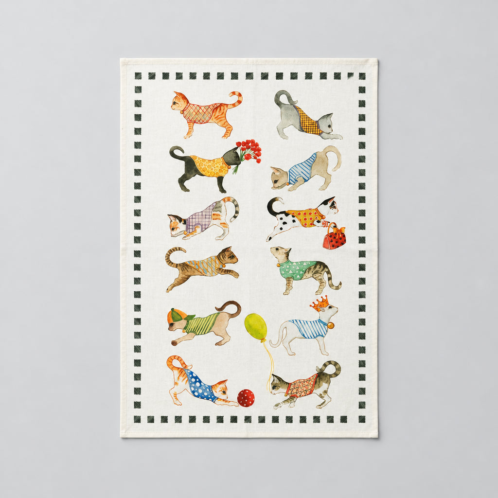 Best Friends Cat Tea Towel (Linen)